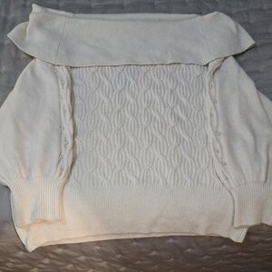 Crown And Ivey Women's Off-White Sweater Off Shoulder Oversized Fall Collar